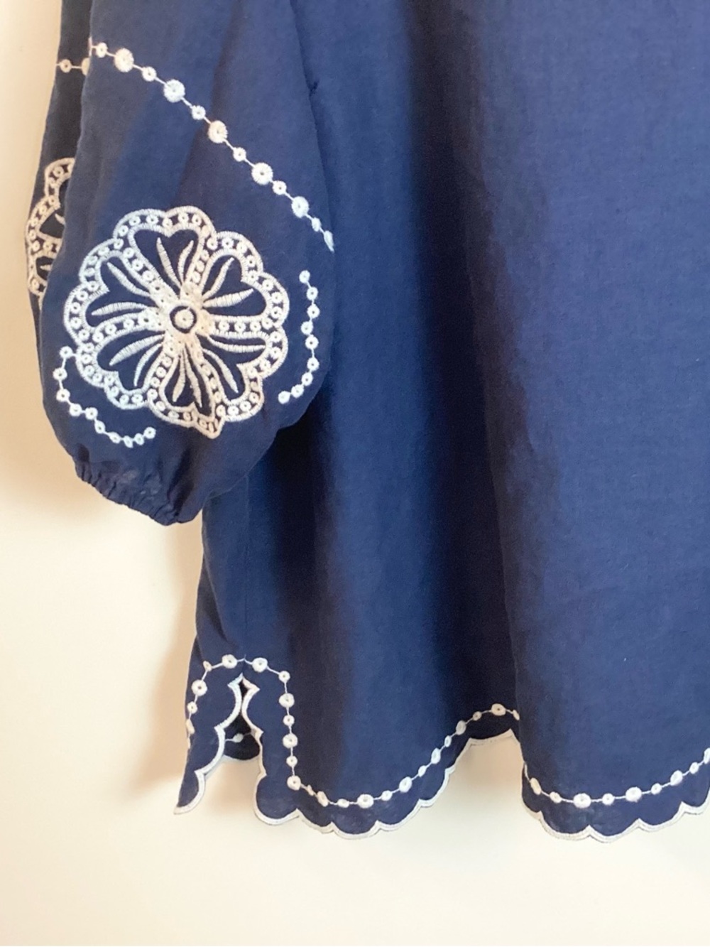 Calypso St. Barth Linen Blend Embroidered Tunic with Scalloped Trim - Blue - 2X - Picture 3 of 9